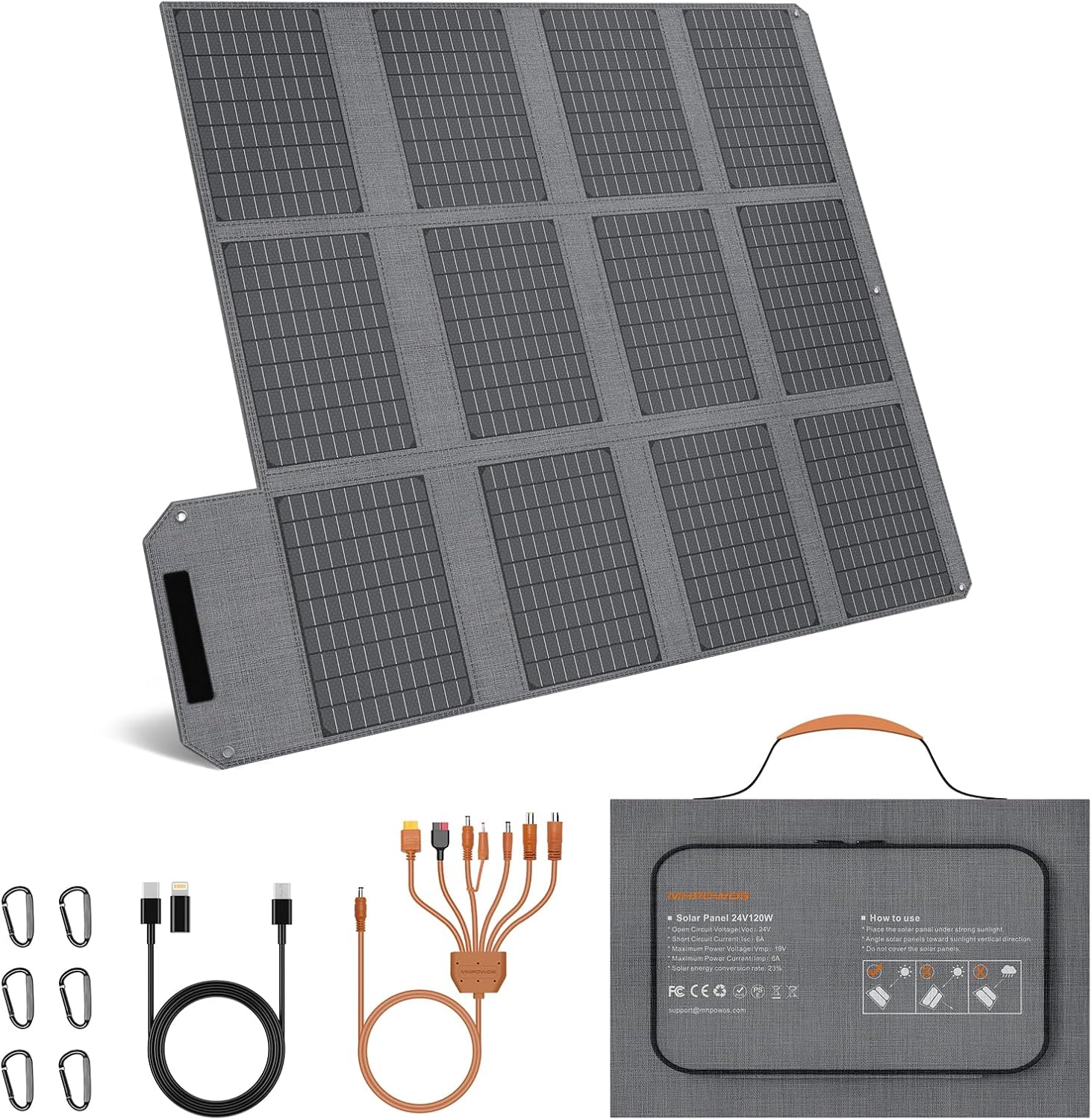 120W Portable Solar Panel, 19V Foldable Solar Charger with USB C USB A