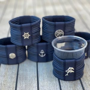 Set of 6 Windproof Glass Holders in Navy Blue, Italian Craftsmanship,