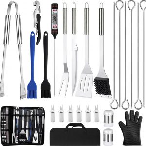 27Pcs Stainless Steel Barbecue Set, Professional Grill Cutlery Set,