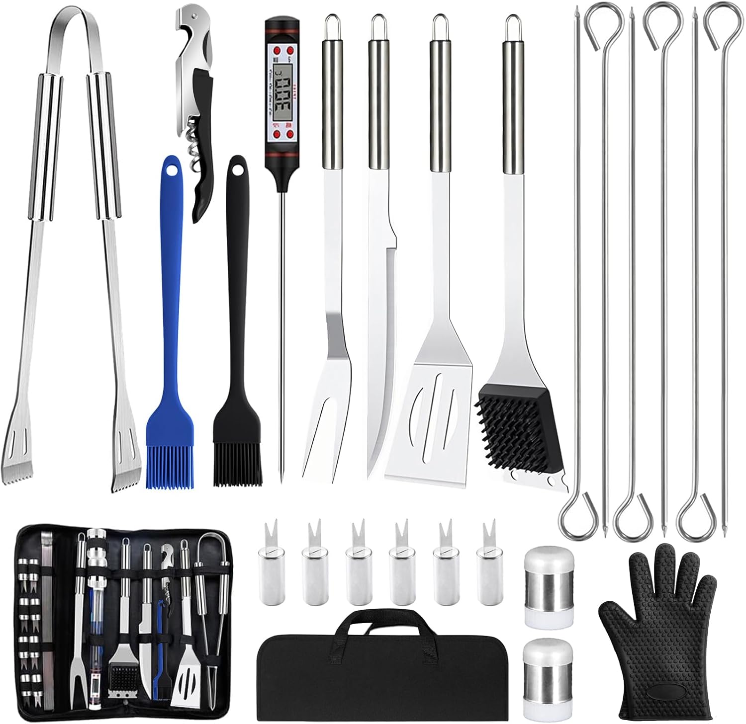 27Pcs Stainless Steel Barbecue Set, Professional Grill Cutlery Set,