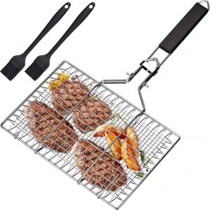AOKITO BBQ Basket Stainless Steel Foldable Portable Rust Proof Fish