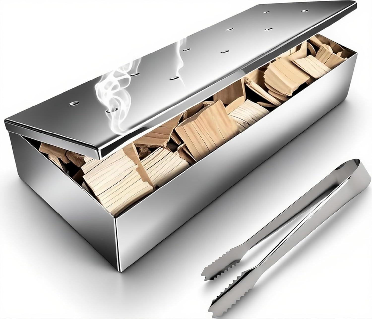 Auisea Smoker Box with Mini Tongs for Charcoal Grill and Gas Grill,