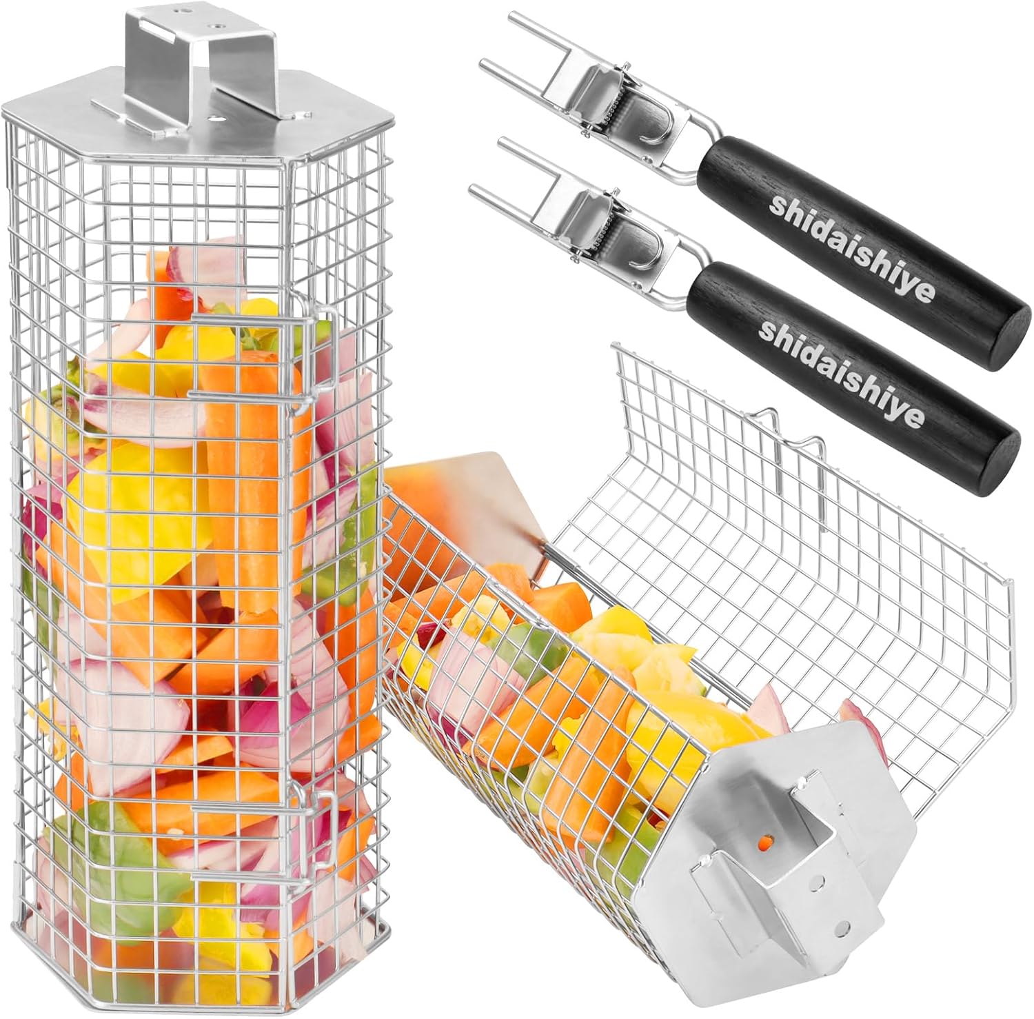 BBQ Basket, Basket with Removable Handle, Nestable, 304 Stainless