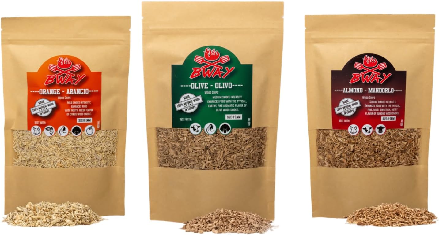 BWAY Smoking Chips for Olive, Orange, Almond Flavour for Use with