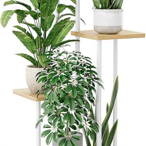 Bamworld 5 Tier Indoor Outdoor Plant Rack - Wooden and Metal Planter,