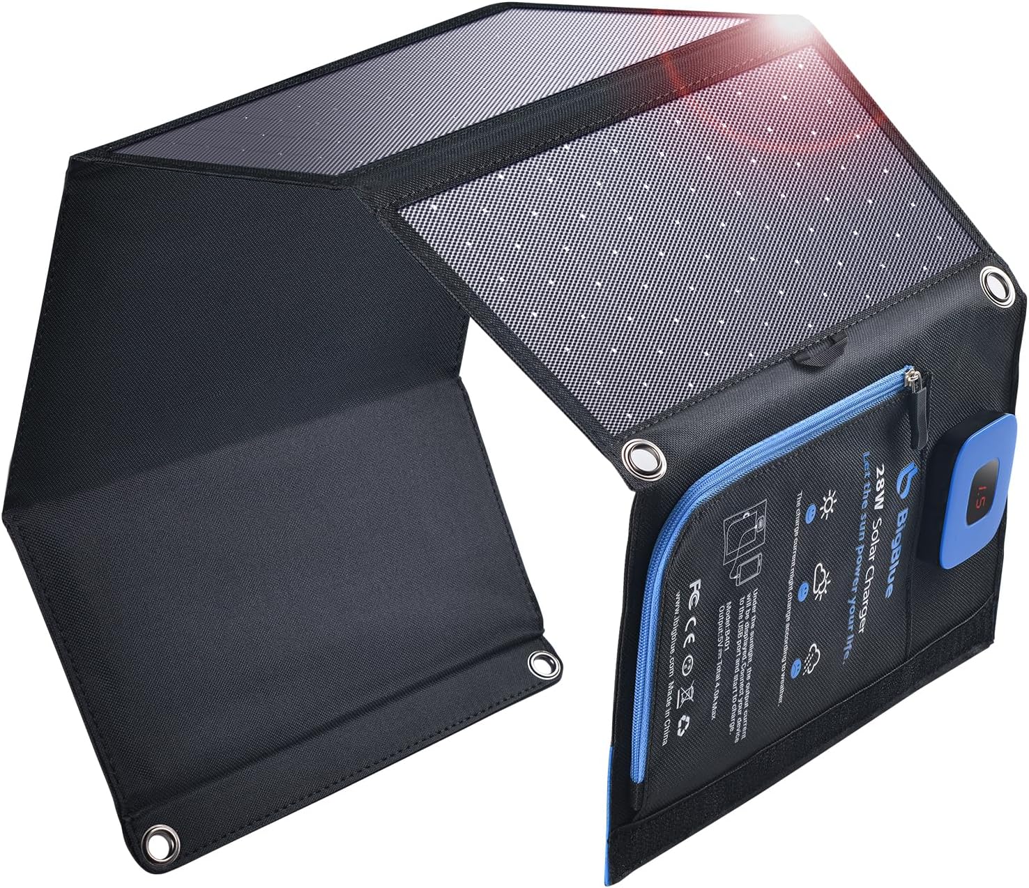 BigBlue 28W Portable Solar Charger 2 Ports (USB-C/USB-A), IP44