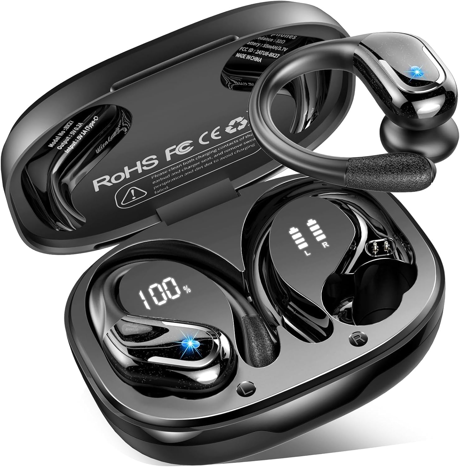 Cuffie Bluetooth Sport, 75 Ore Auricolari Bluetooth 5.4 con 4 ENC