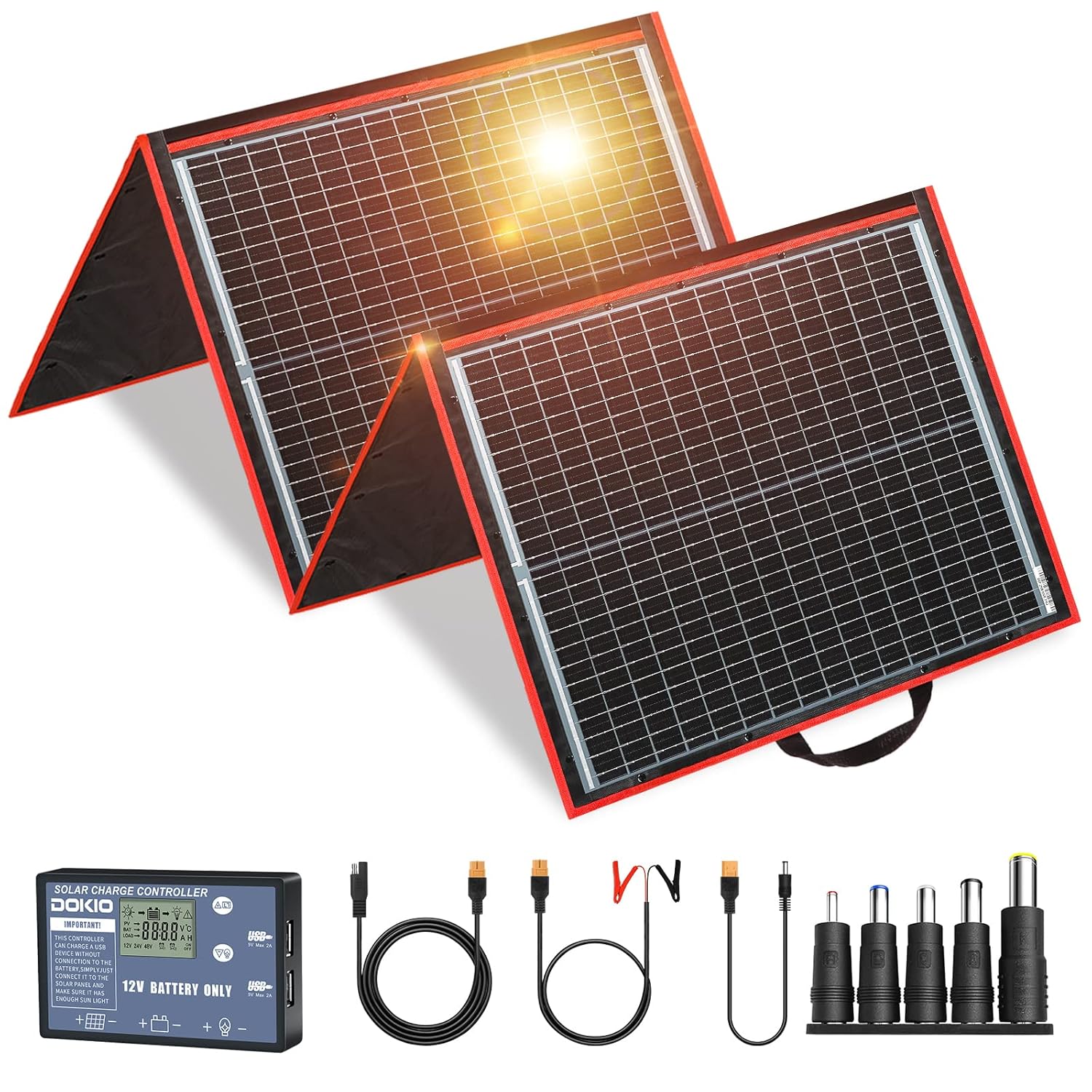 DOKIO 160W Monocrystalline Portable Foldable Solar Panel Kit Plug and