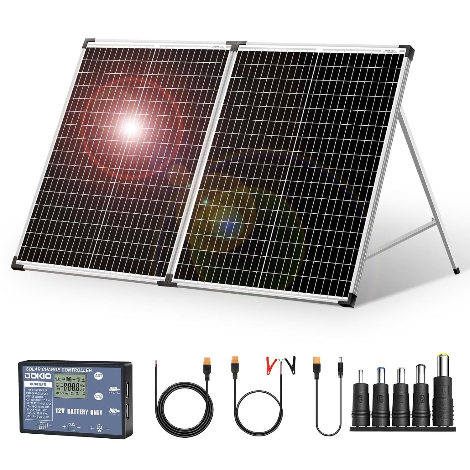 DOKIO Portable Folding Solar Panels 100 Watt with Regulator Perfect
