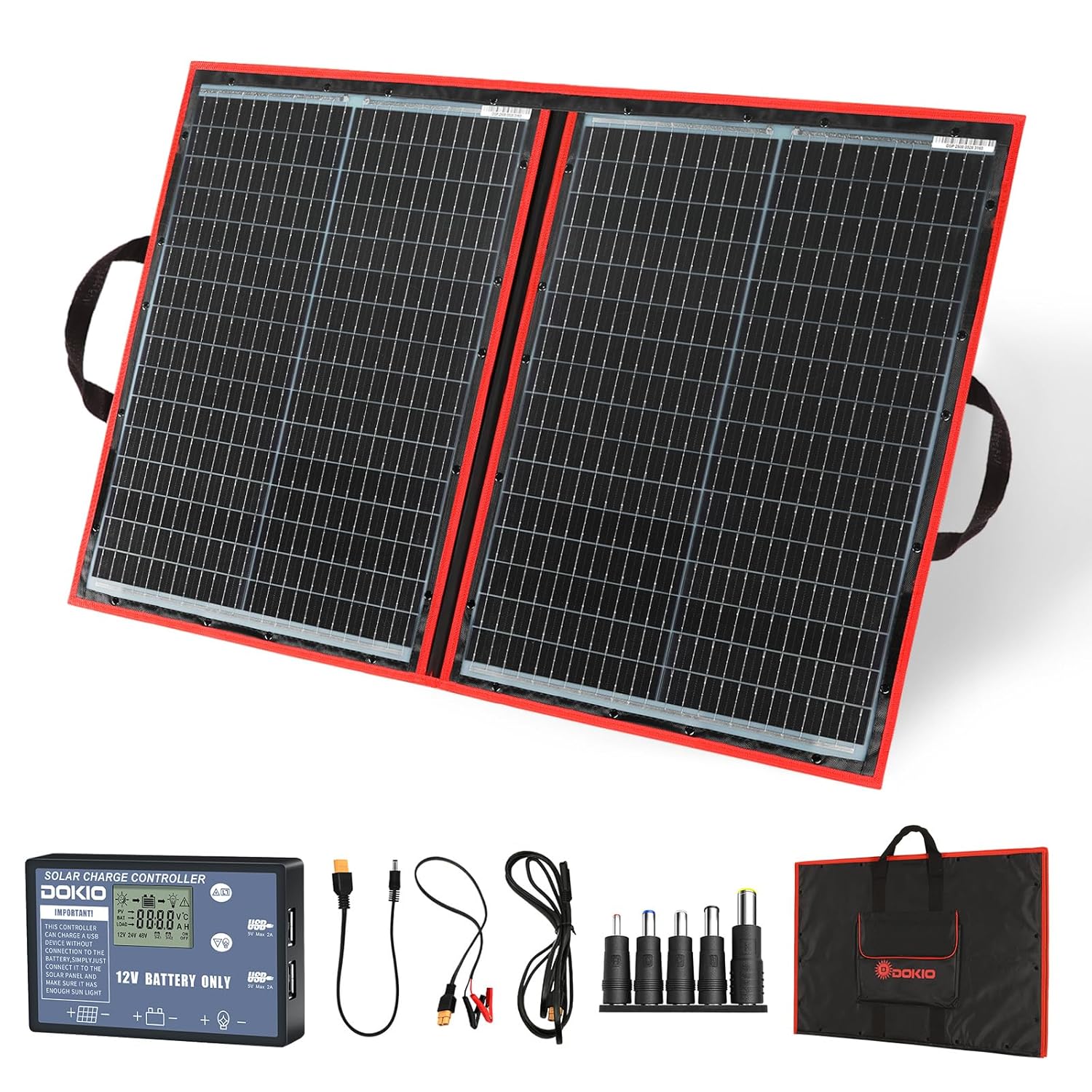 DOKIO Portable Solar Panel Kit 100W Monocrystalline Foldable Plug and
