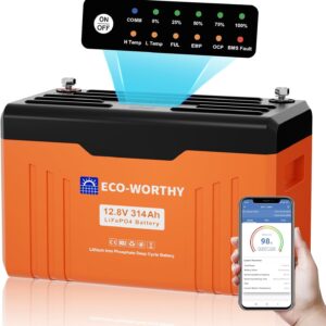 ECO-WORTHY LiFePO4 Battery 12 V 314 AH, Bluetooth and Display, Lithium