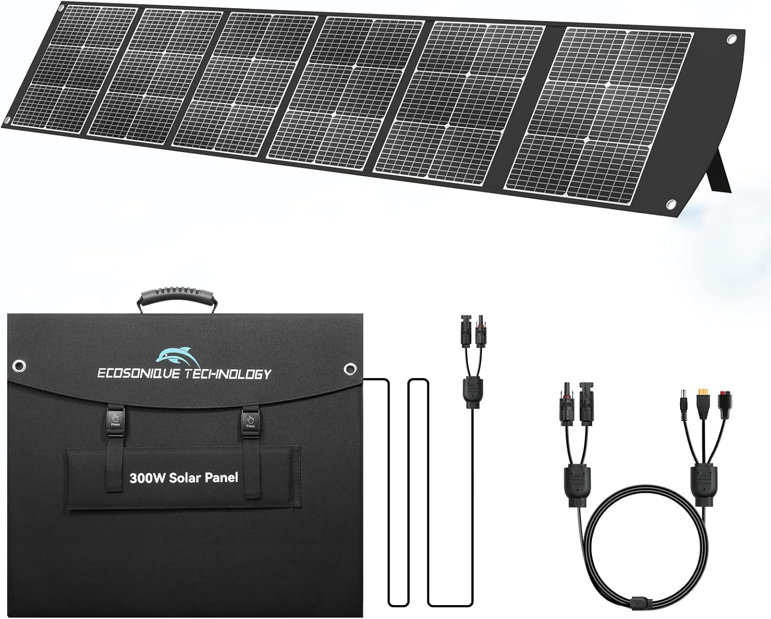 Ecosonique 300W Portable Solar Panel for Most Power Stations, Foldable