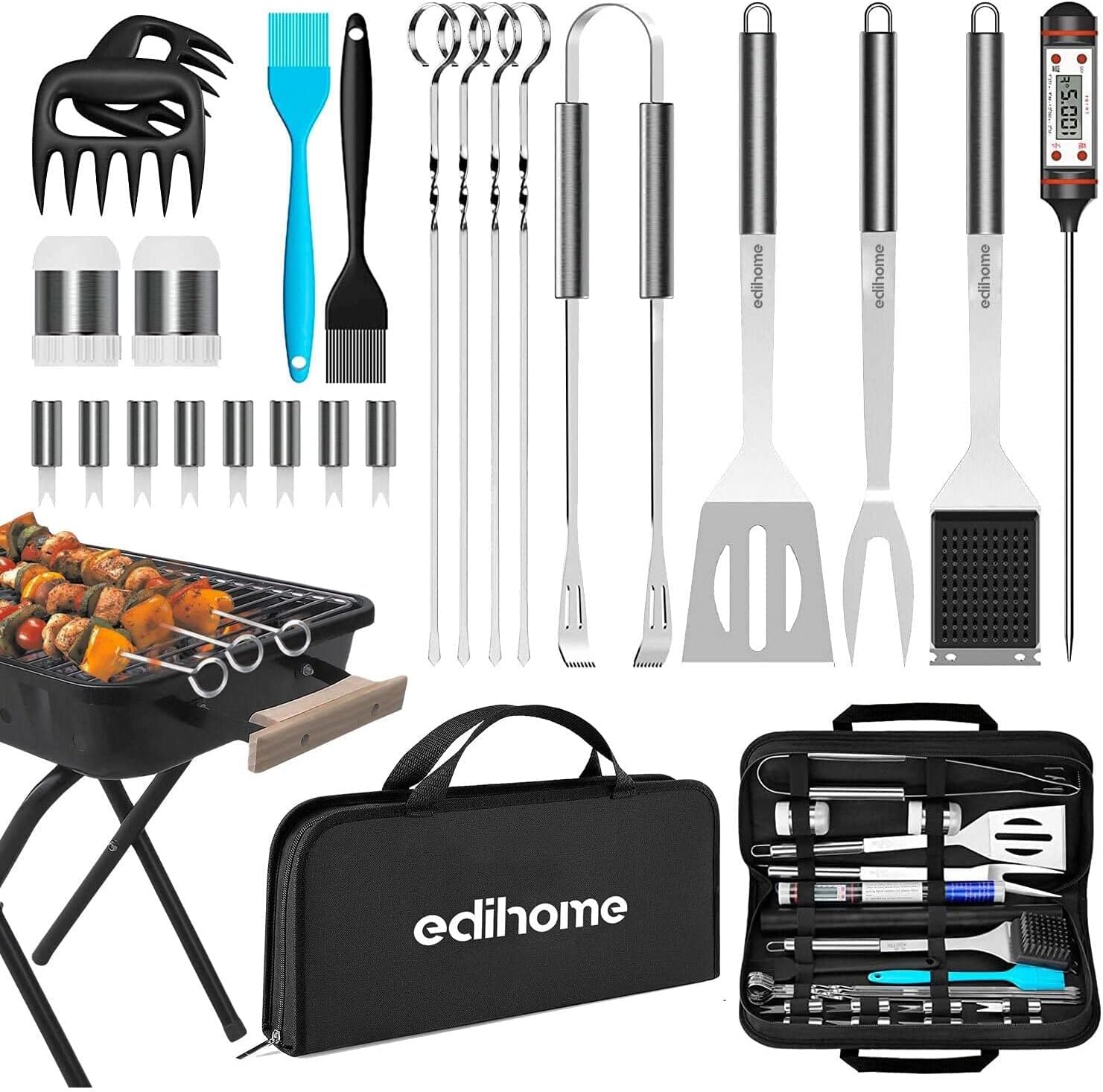 Edihome, 25 Piece BBQ Accessories Set, Professional BBQ Kit, Stainless