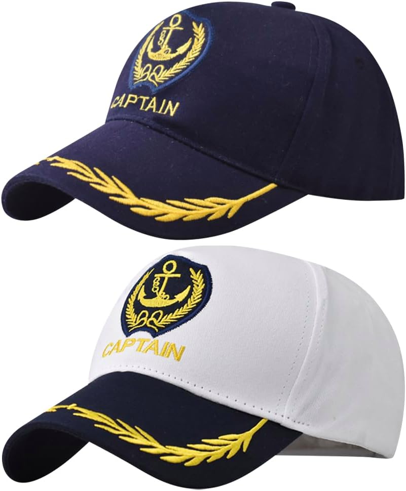 Embroidered Captain Hat with Anchor Adjustable Baseball Cap for