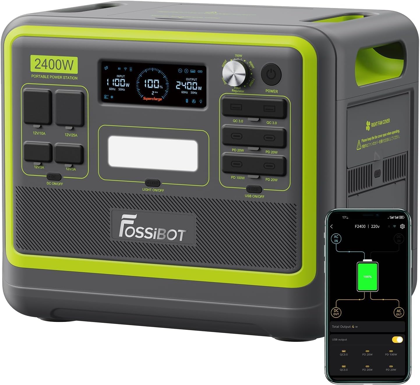 FOSSiBOT F2400 Portable Solar Electric Generator 2400W, 2048Wh LiFePO4