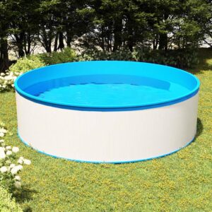 Gecheer Rigid Above Ground Pool, Round, Steel, PVC, White, Blue, 350 x