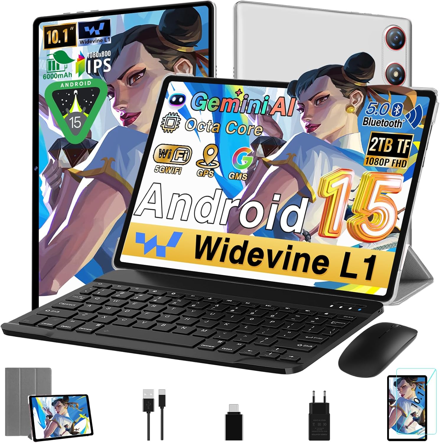 Gemini AI Tablet 10 Inch Android 15, 64GB ROM + 2TB TF,
