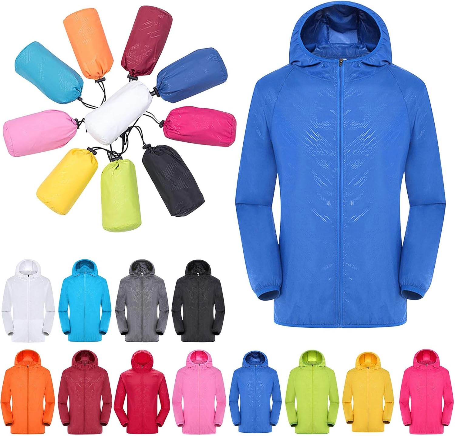 Generico Women's Lightweight Waterproof Jacket with Hood, Folding Rain