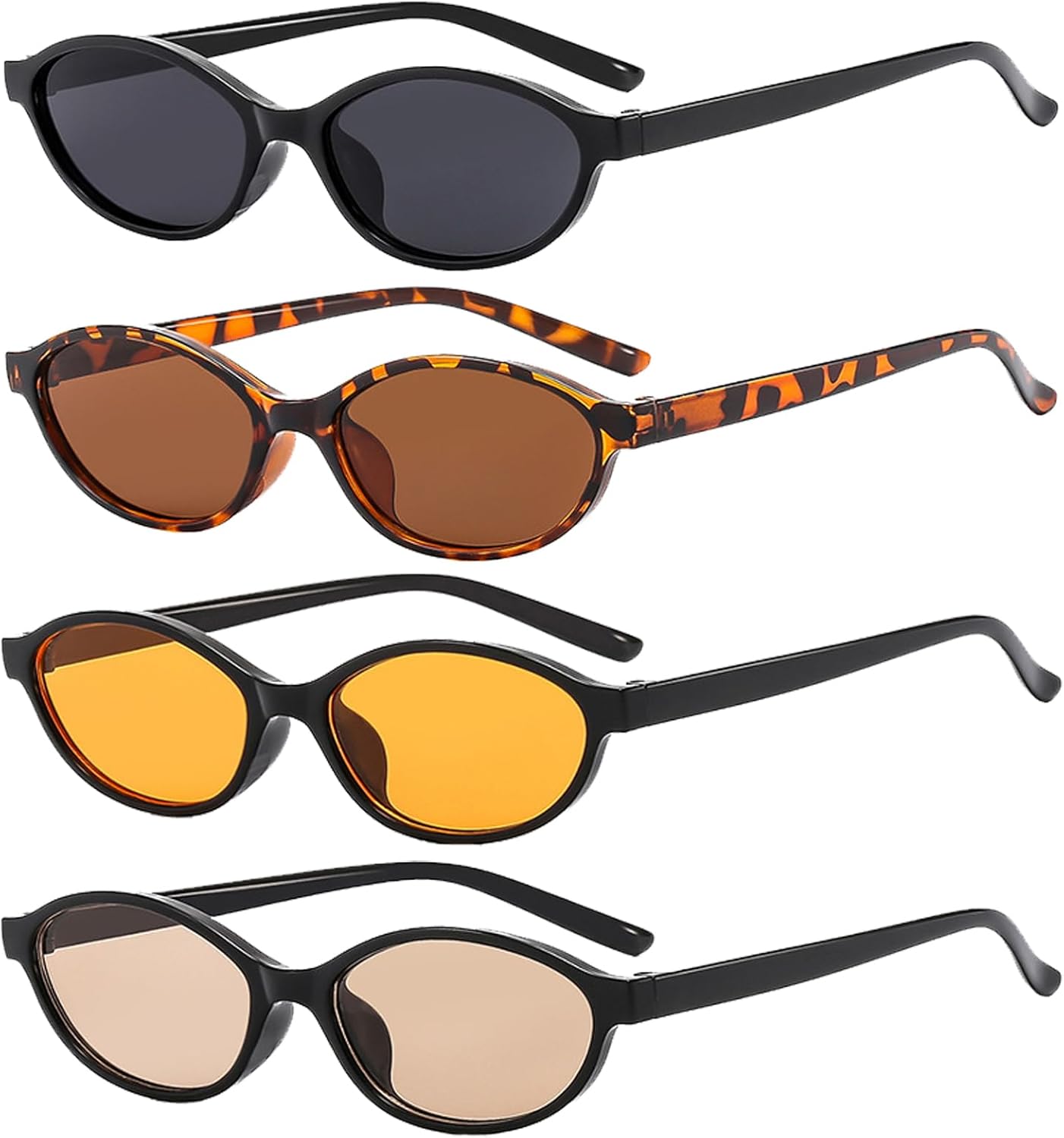 JSTHHTT Set of 4 Retro Oval Oval Vintage 90s Retro Fashion Sunglasses