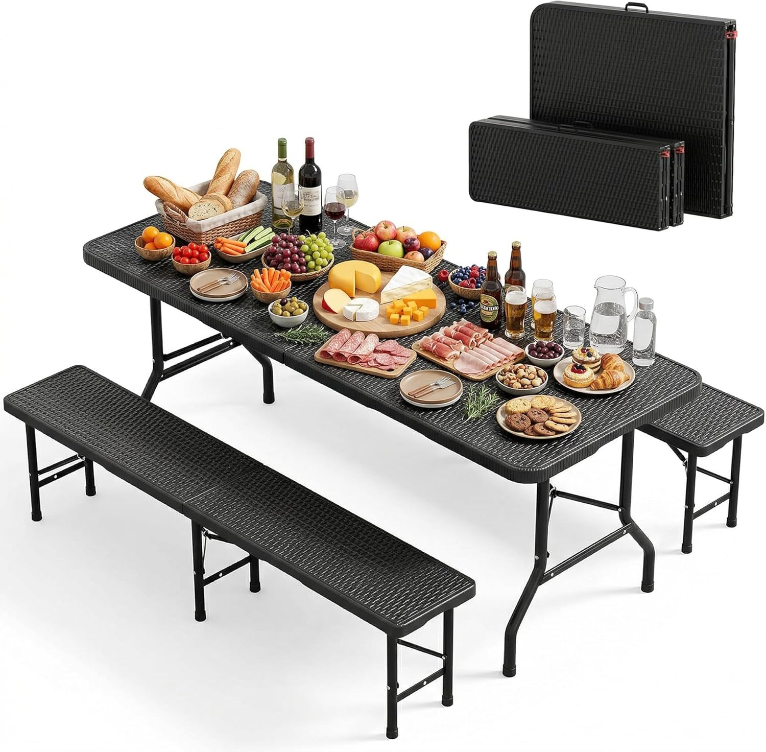 JUMMICO 3 Garden Table and Outdoor Chairs Set Folding Beer Bar (Table
