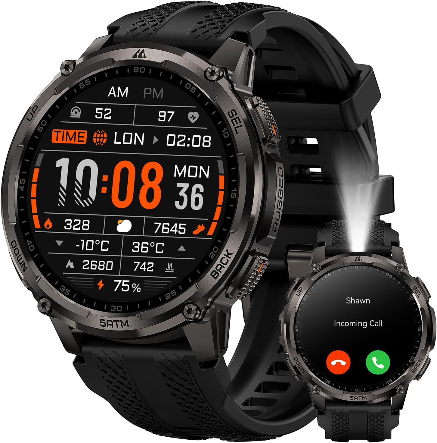 KOSPET Tank T4C Smartwatch with GPS, Full Metal Body, LED Flashlight,