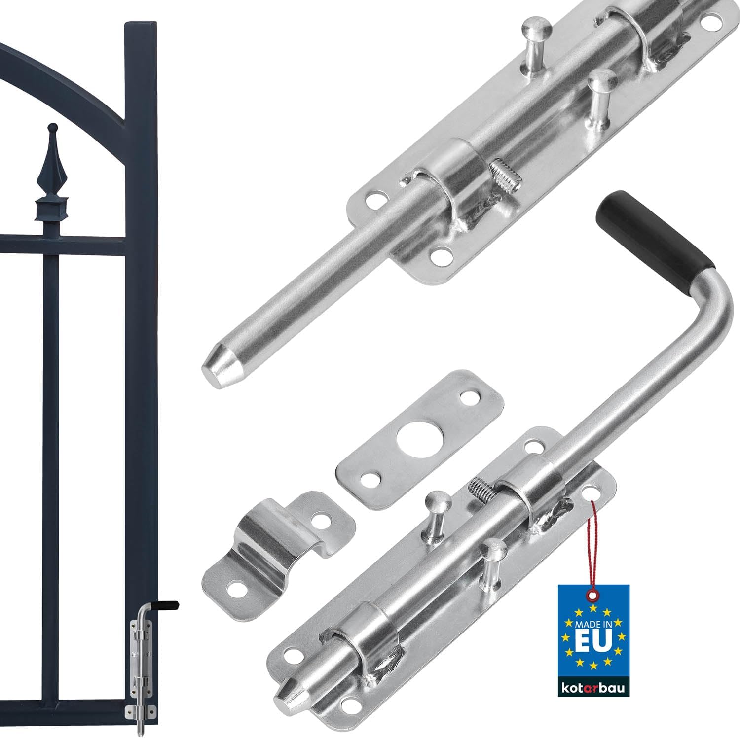 KOTARBAU Door Latch - Galvanised Steel - 22 cm - Silver - Robust Bolt