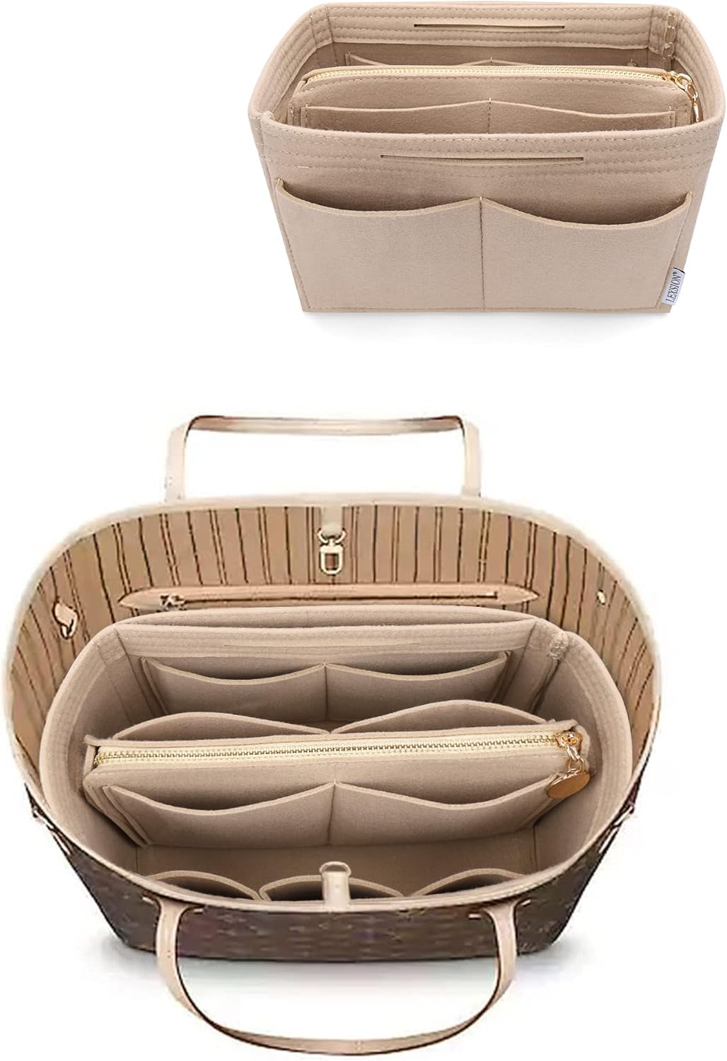 LEXSION Felt Bag Organizer Insert Zipper Tote Bag Shaper Fit Speedy