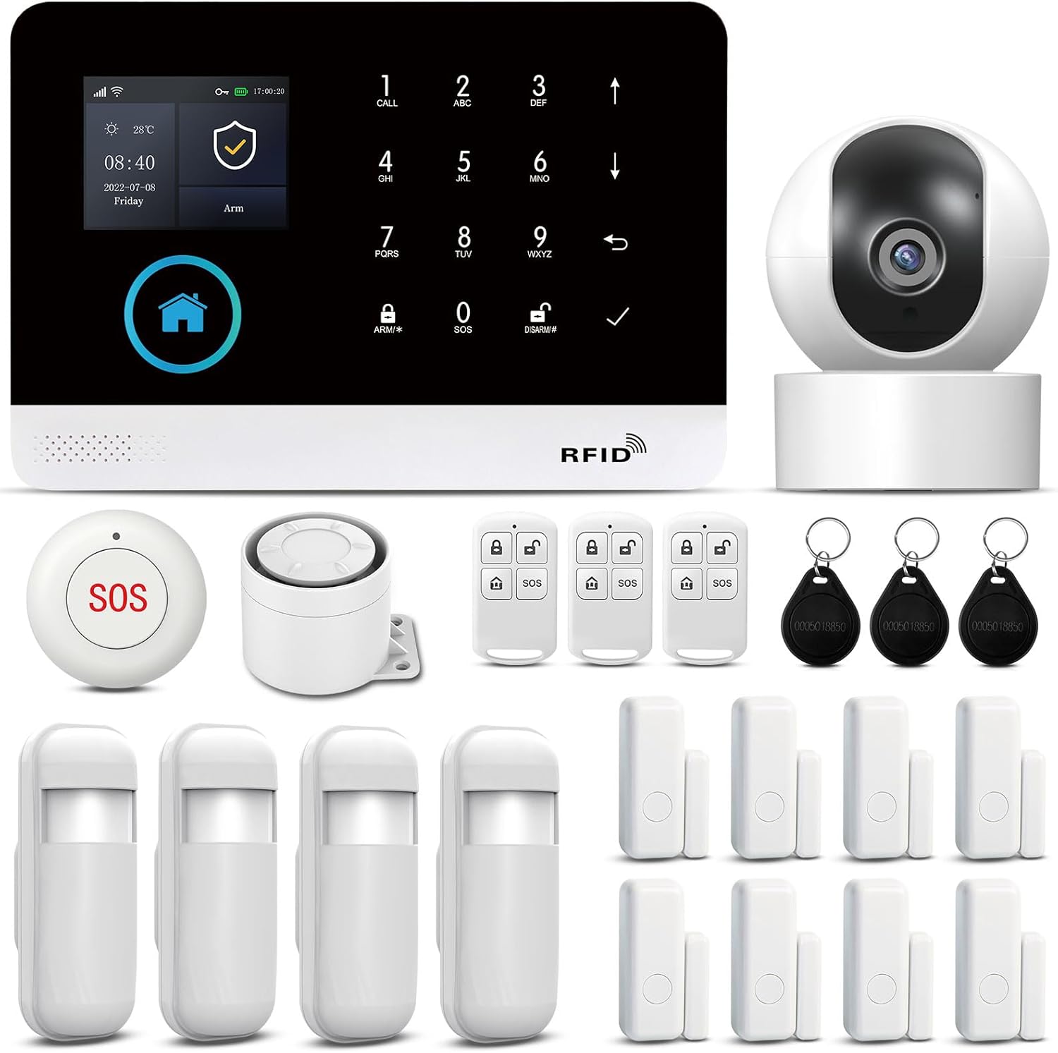 LWOHSI Alarm System with Camera, 22pcs GSM WIFI Burglar Alarm System