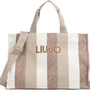 Liu Jo Striped Canvas Handbag, Sand, 40 x 30 x 20 cm, with Adjustable