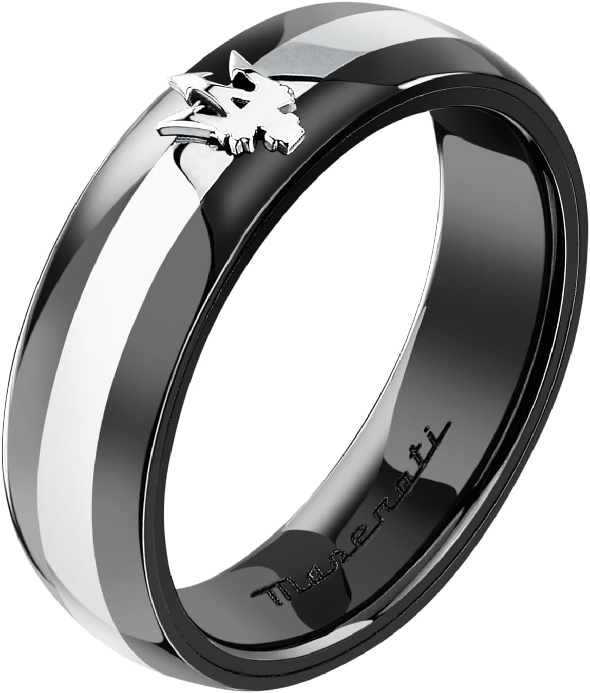 Maserati Men's Ring in Steel, Ceramic, Ceramic Collection, Trident,