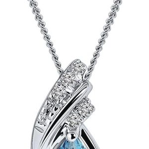Miore 9ct White Gold Blue Topaz Diamond Pendant Necklace for Women