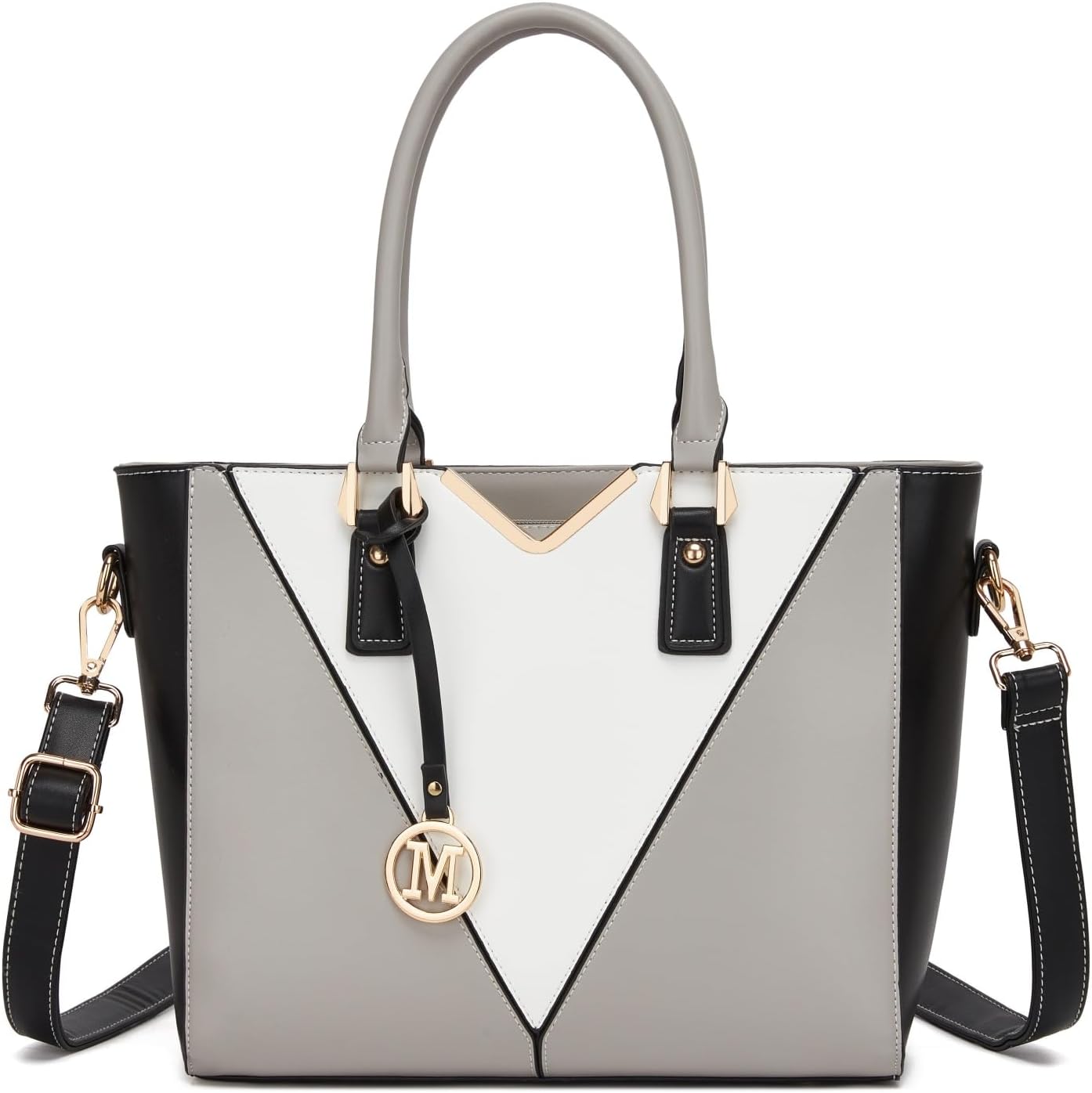 Miss Lulu Large Women's Tote Bag, Medium Designer PU Leather V-Shaped