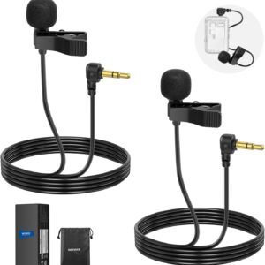 NEEWER 2 x Mini Lavalier Microphone, Mic Lav Wired 2m Clip, TRS 3.5mm,