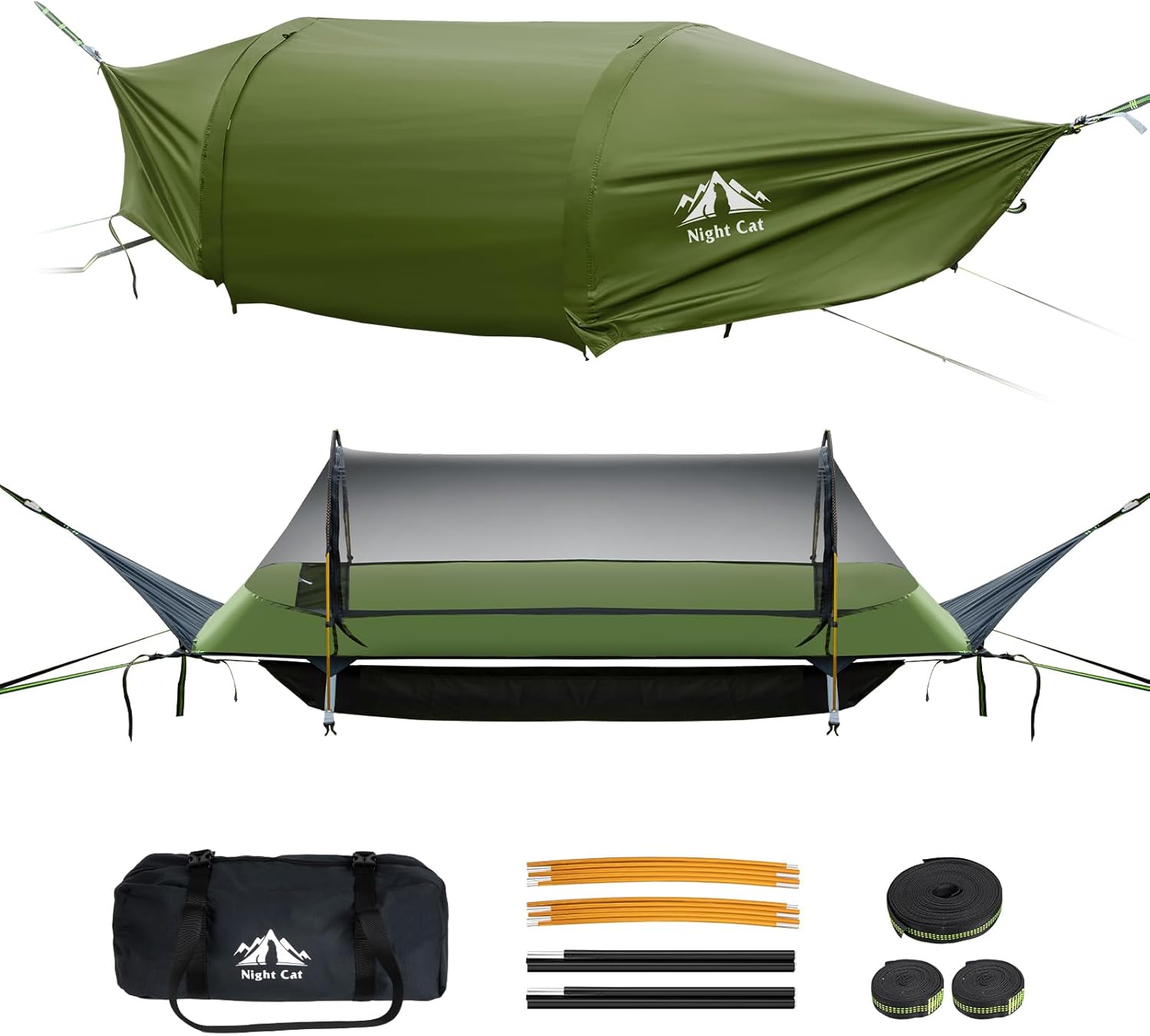 Night Cat Hammock Tent with Mosquito Net: Flat Bottom Waterproof for 1