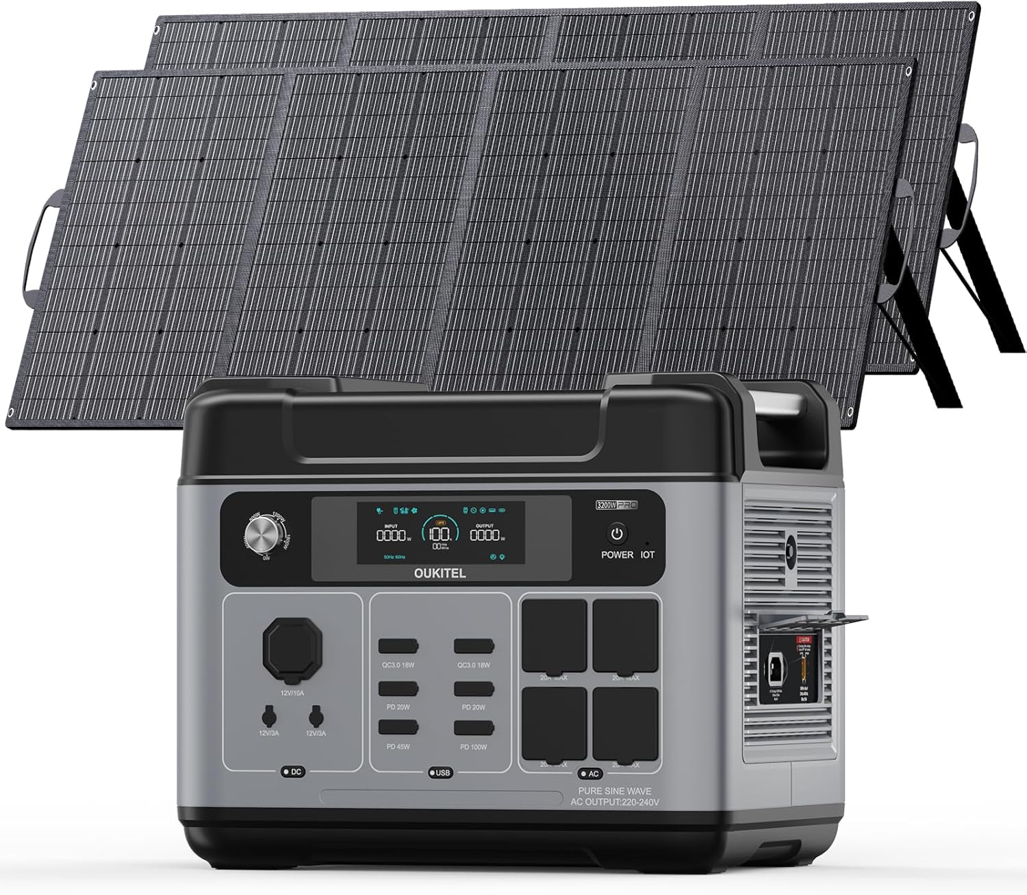 OUKITEL 3200W Portable Power Station with 2 200W Solar Panel, 2048Wh