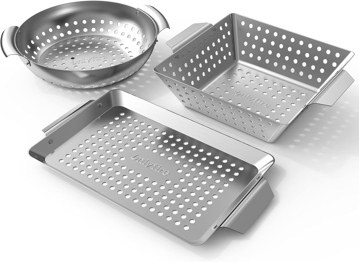Onlyfire Set of 3 Mini Grills and Basket, Universal Stainless Steel