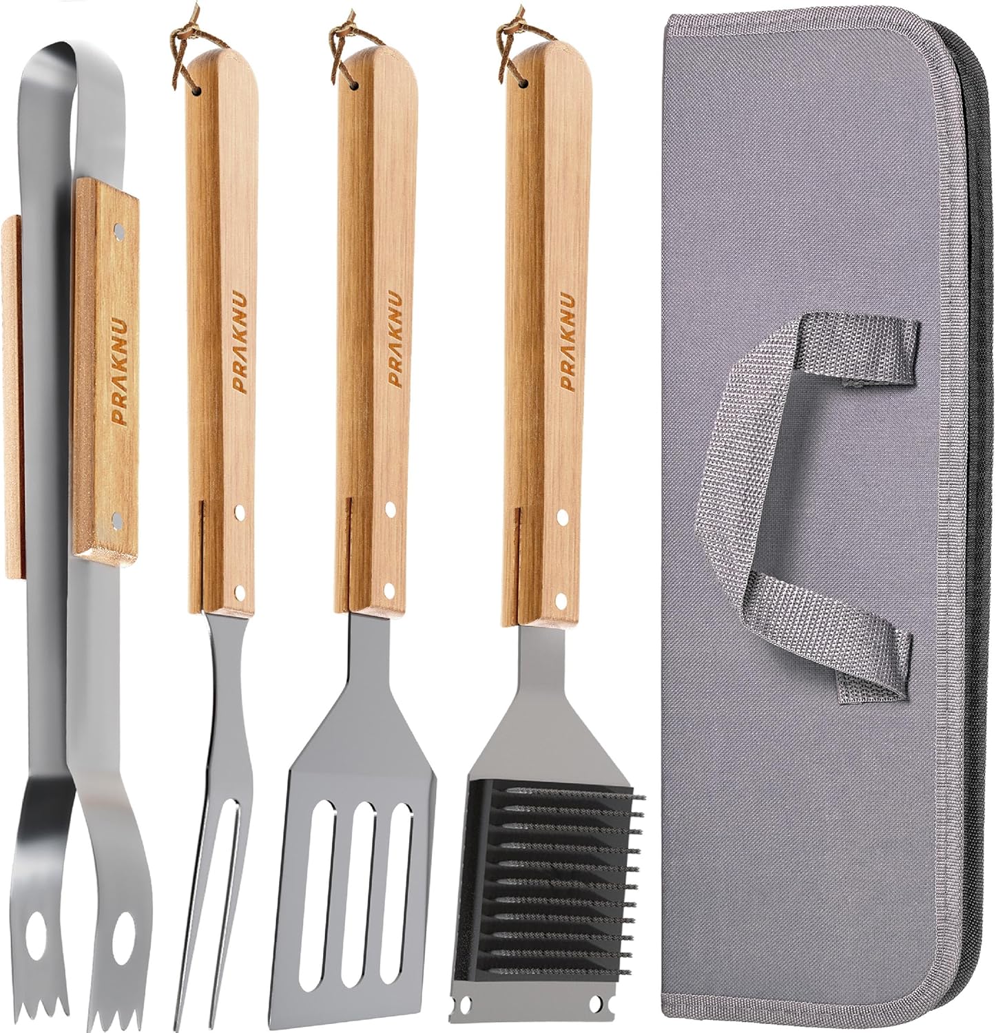Praknu Barbecue Utensils Set of 4 Steel and Wood Barbecue Utensils –