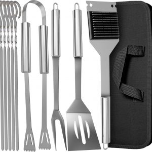 Praknu Stainless Steel Barbecue Utensils Set - with Case - Resistant