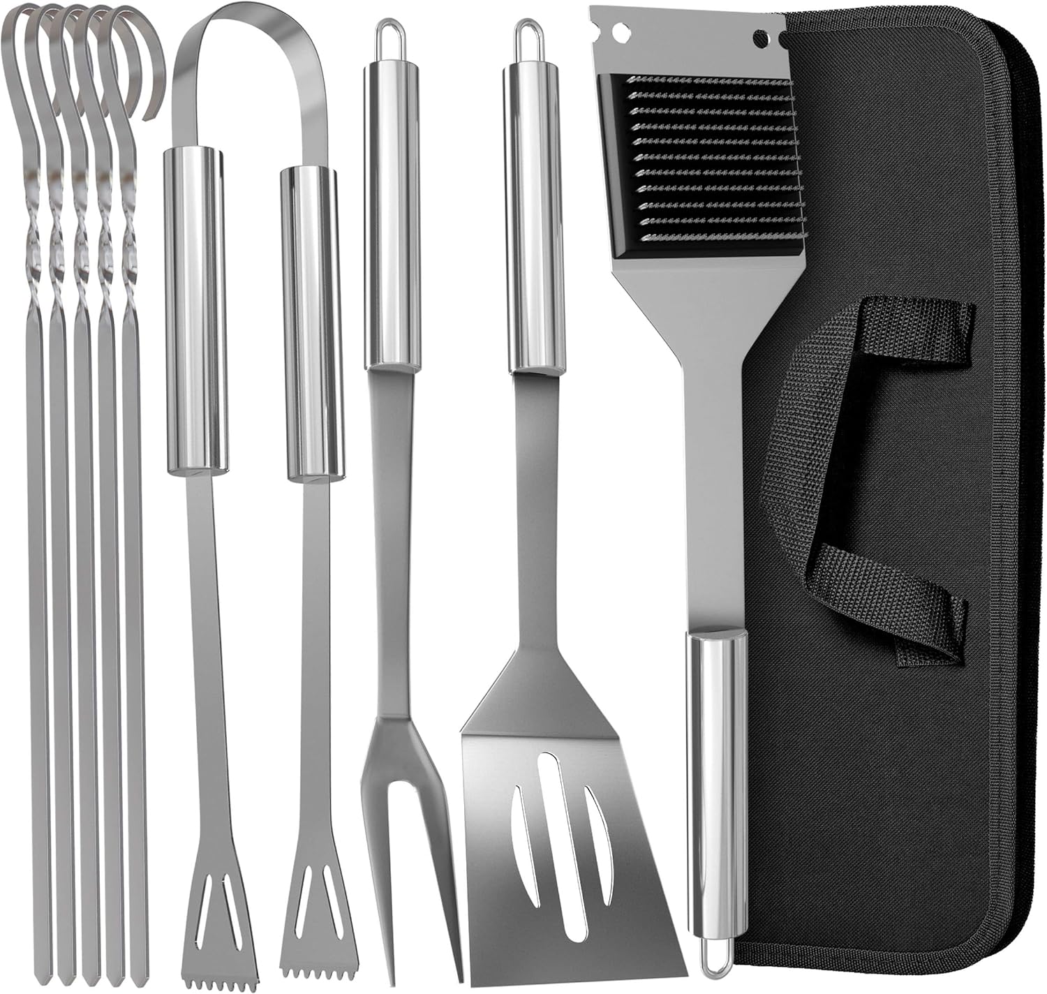 Praknu Stainless Steel Barbecue Utensils Set - with Case - Resistant