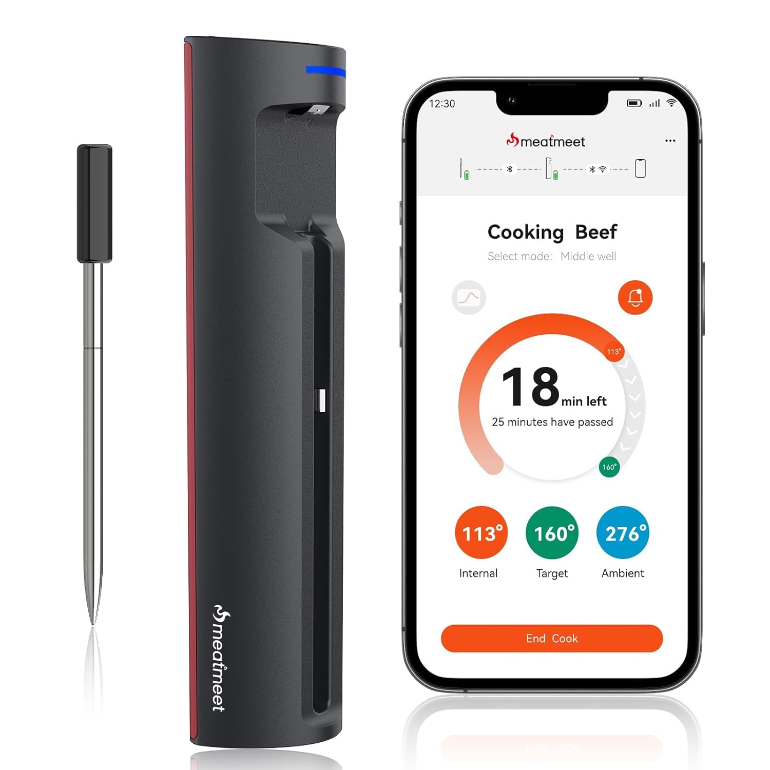 Pro Meat Thermometer with WiFi and Bluetooth, App Monitoring with