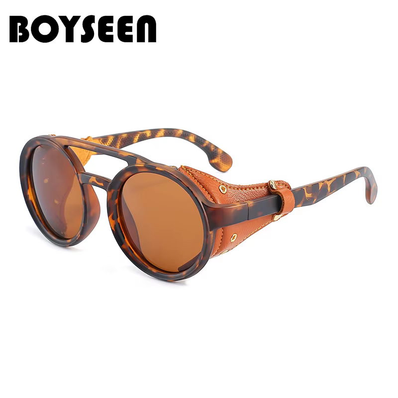 BOYSEEN Polarized Motorcycle Goggles With Side Leather Men Women Punk