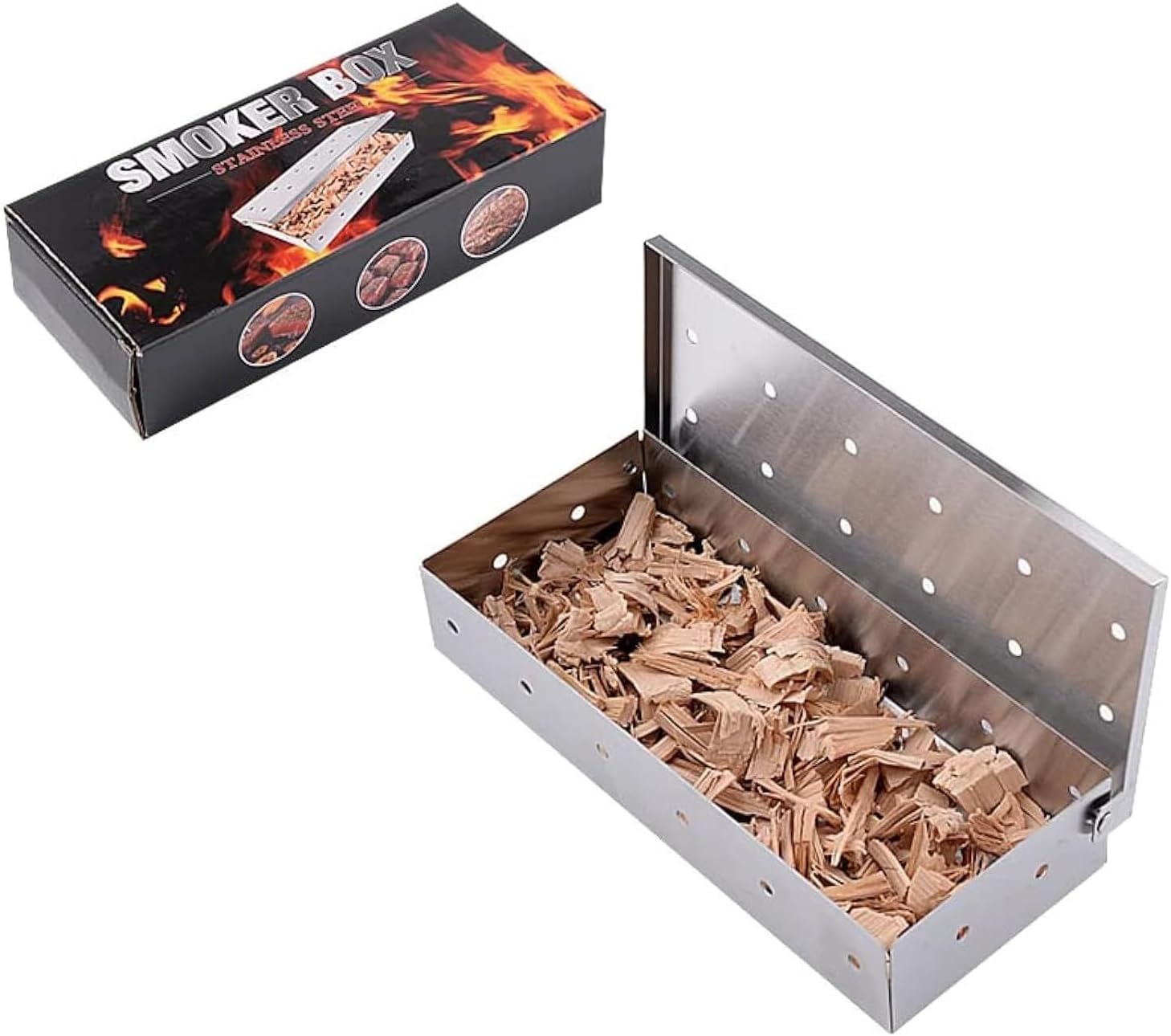 Smoker Stainless Steel Barbecue, BBQ Aroma Box, Smoking Box for Gas