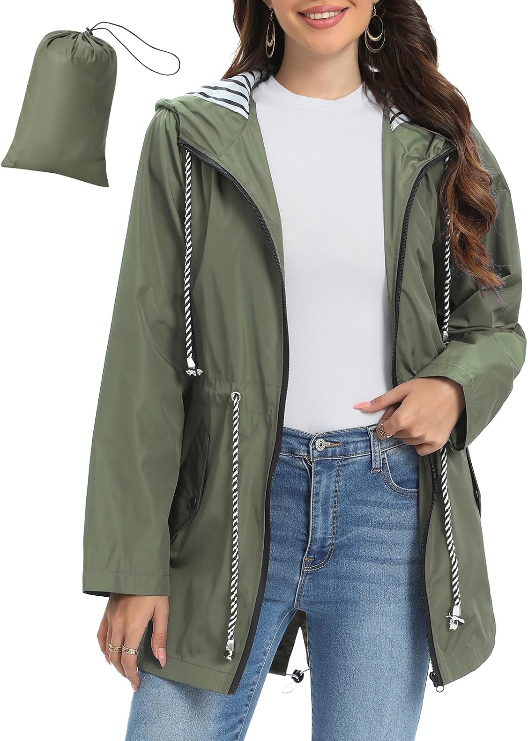 UMIPUBO Women's Lightweight Waterproof Jacket Windproof Long Trench