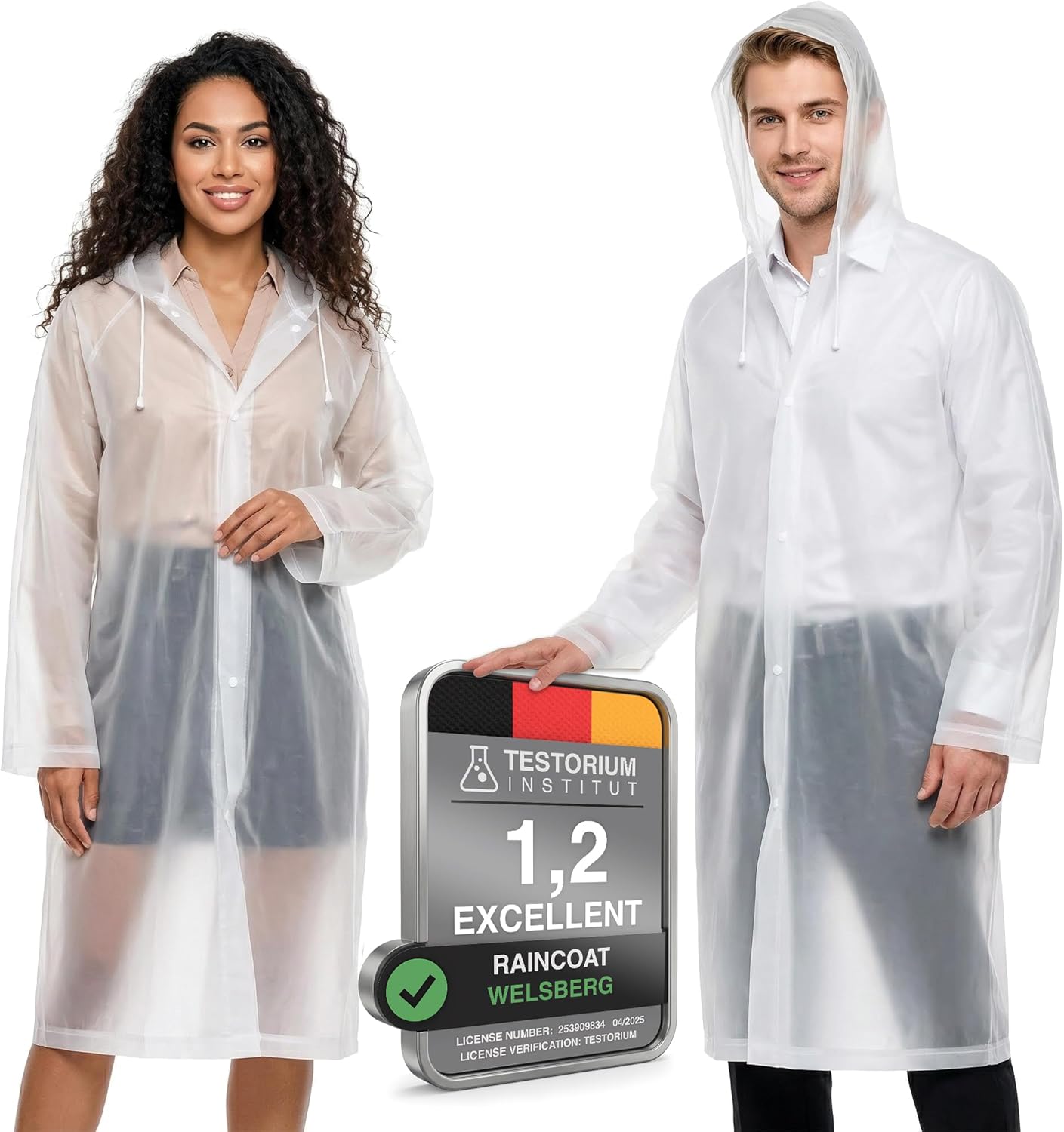 Waterproof Hooded Poncho with Sleeves Reusable Adult Unisex One Size