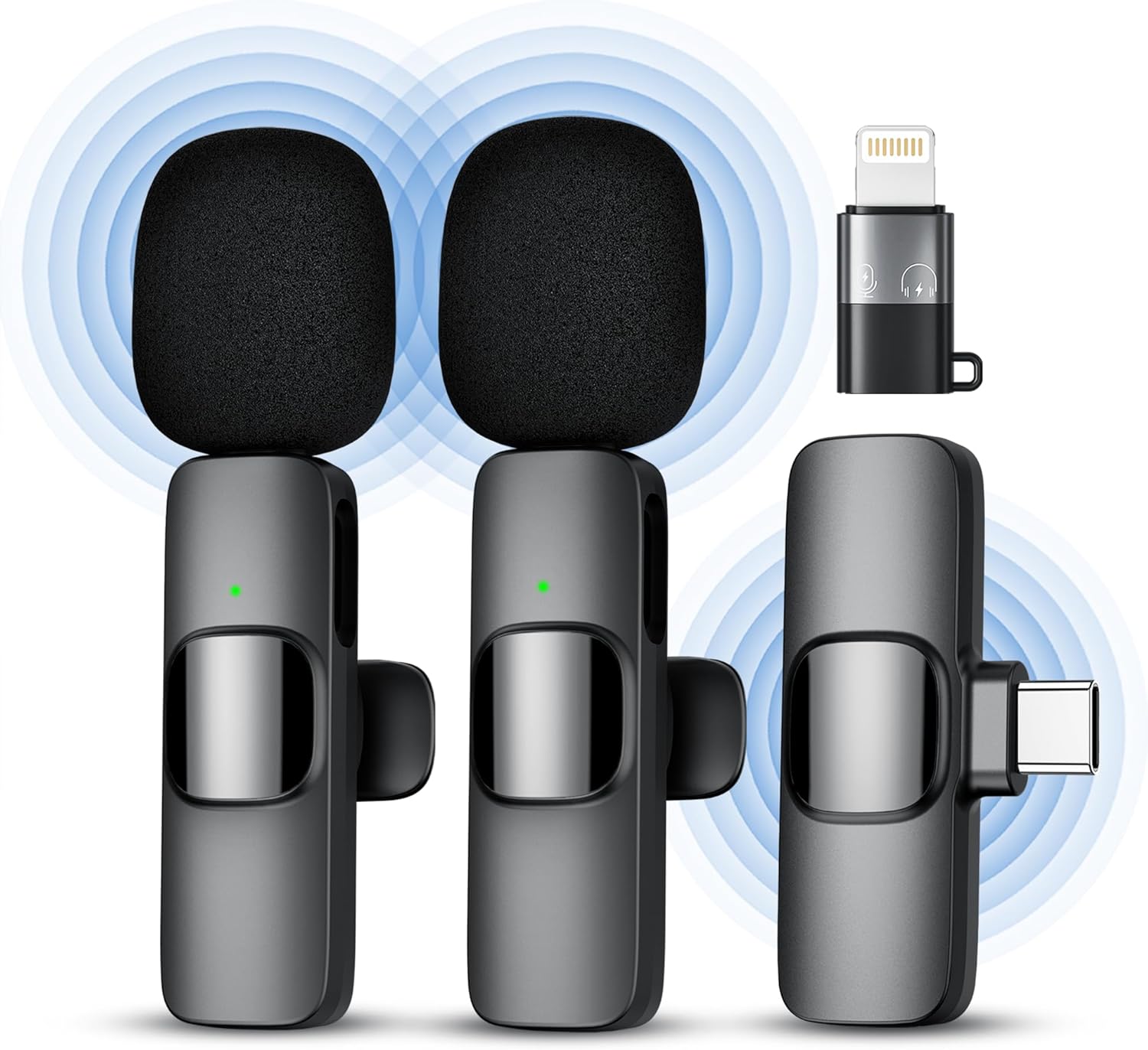 Wireless Lavalier Microphone for iPhone/Android/PC, 10 Hours Battery,
