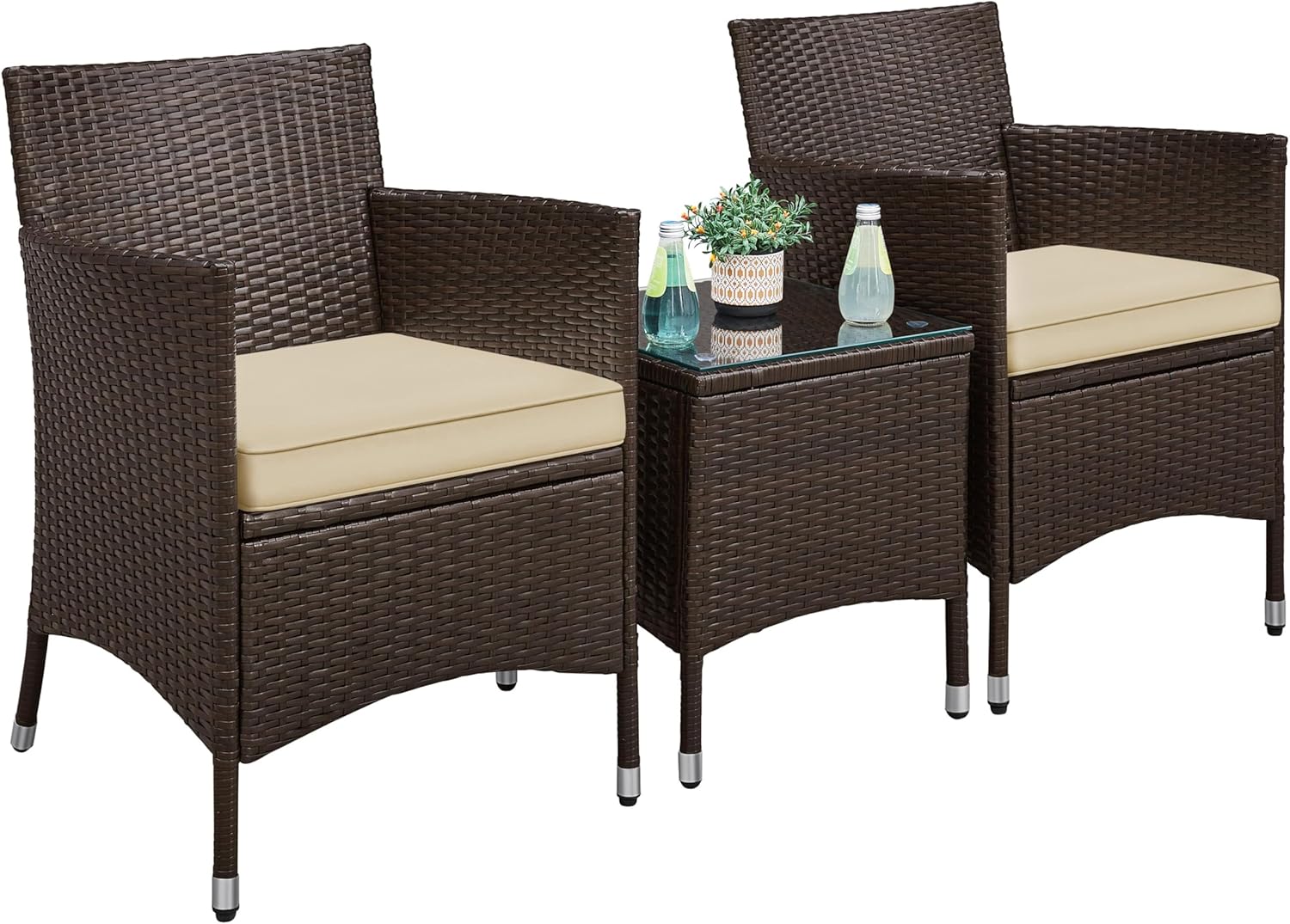 Yaheetech Set Mobili da Giardino 2 Poltrone e 1 Tavolino in Rattan PE