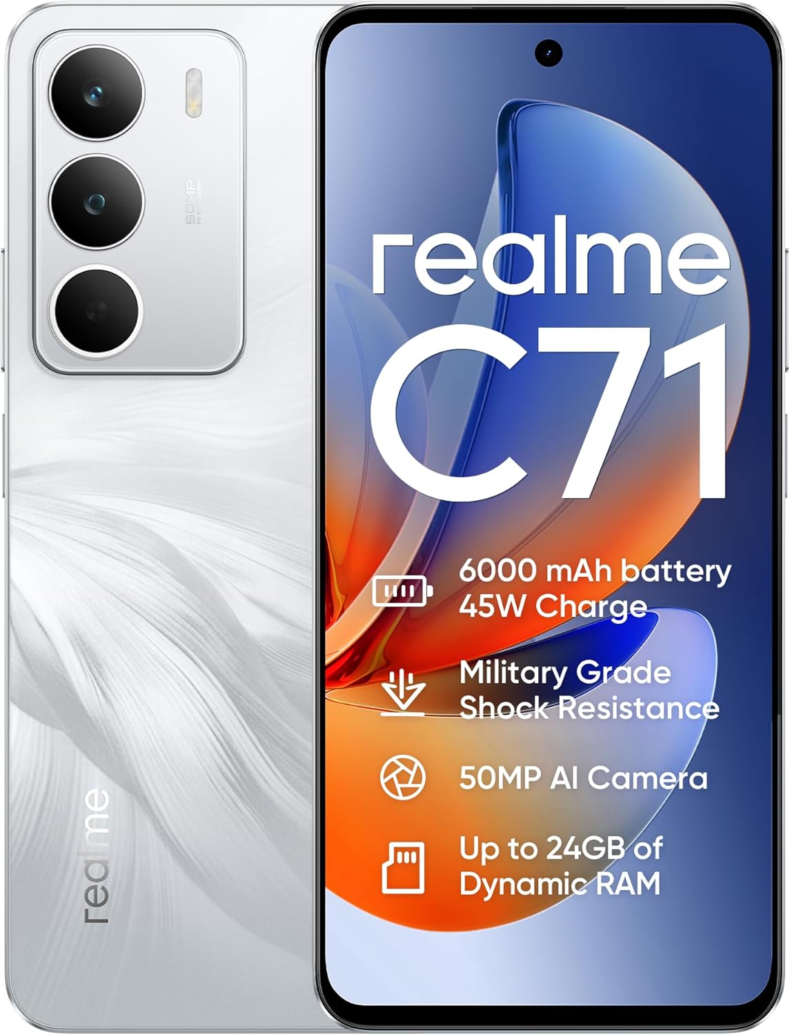 realme C71 Smartphone 4G, 6+128GB, 6000mAh Battery, 45W Fast Charge,
