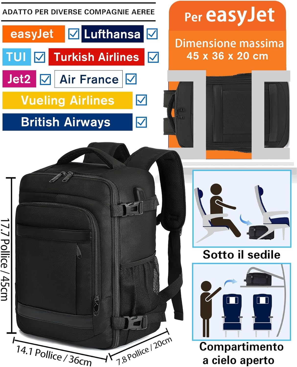 1791583268_Zaino-da-viaggio-KLOSTAIN-Easyjet-45-x-36-x-20-cm-30-L-borsa-da-cabina-per.jpg 1791583268 Zaino da viaggio KLOSTAIN Easyjet 45 x 36 x 20 cm 30 L borsa da cabina per