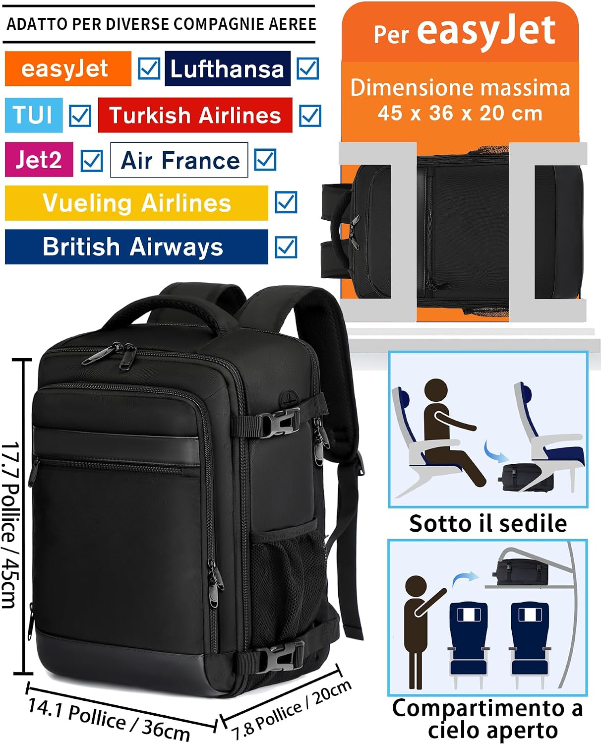 Zaino-da-viaggio-KLOSTAIN-Easyjet-45-x-36-x-20-cm-30-L-borsa-da-cabina-per.jpg Zaino da viaggio KLOSTAIN Easyjet 45 x 36 x 20 cm 30 L borsa da cabina per
